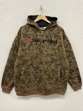 Vintage 90s Embroidered Independent Trucks Camo Full Zip Hoodie, Size L
